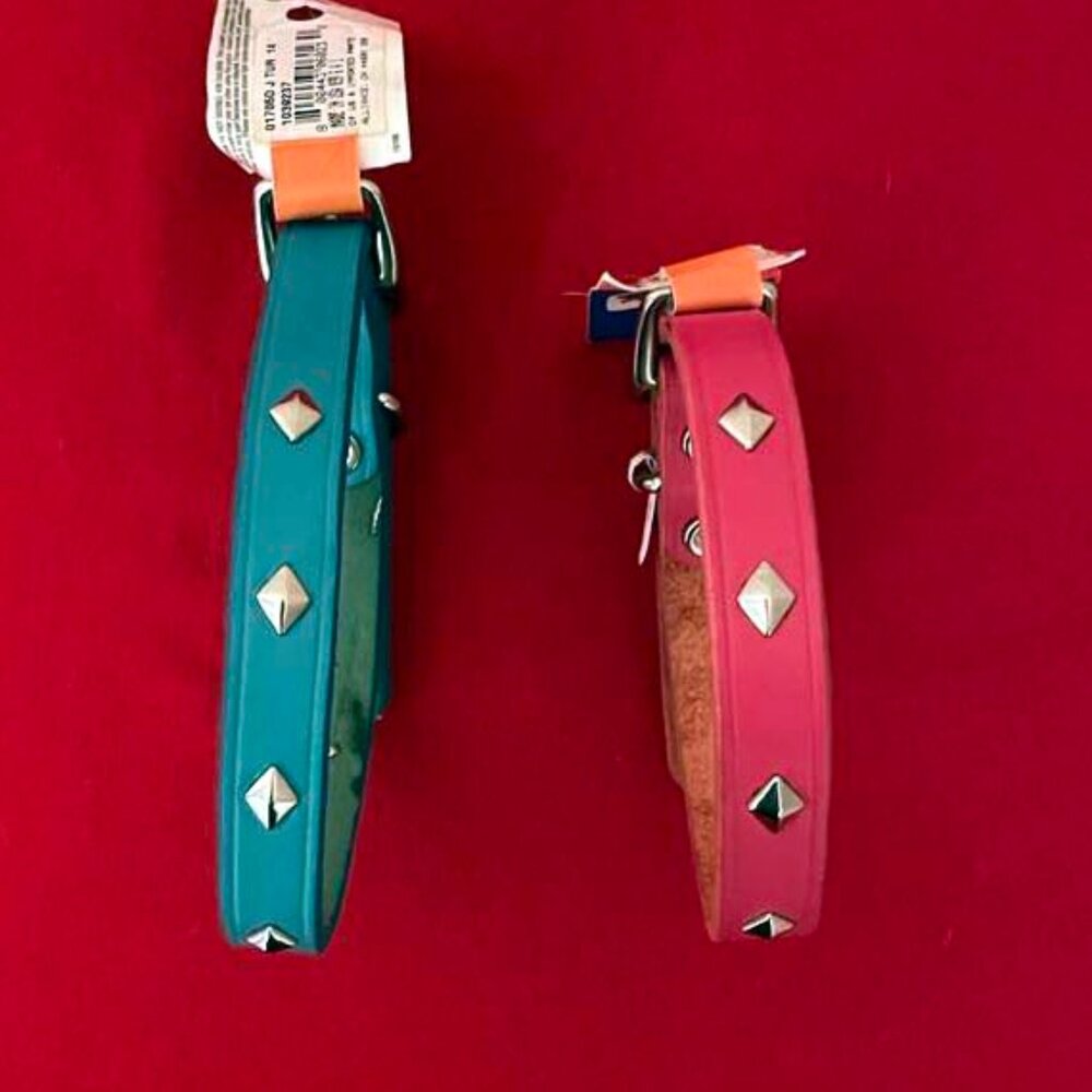 Dog Collar: NWT Diamond Studded Leather, 10-18"
